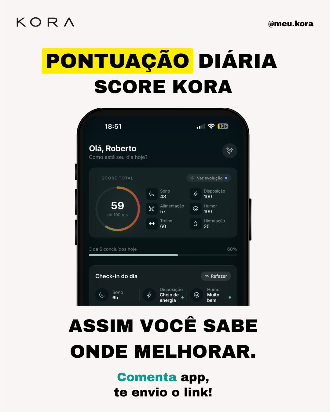 Tela do Kora Score